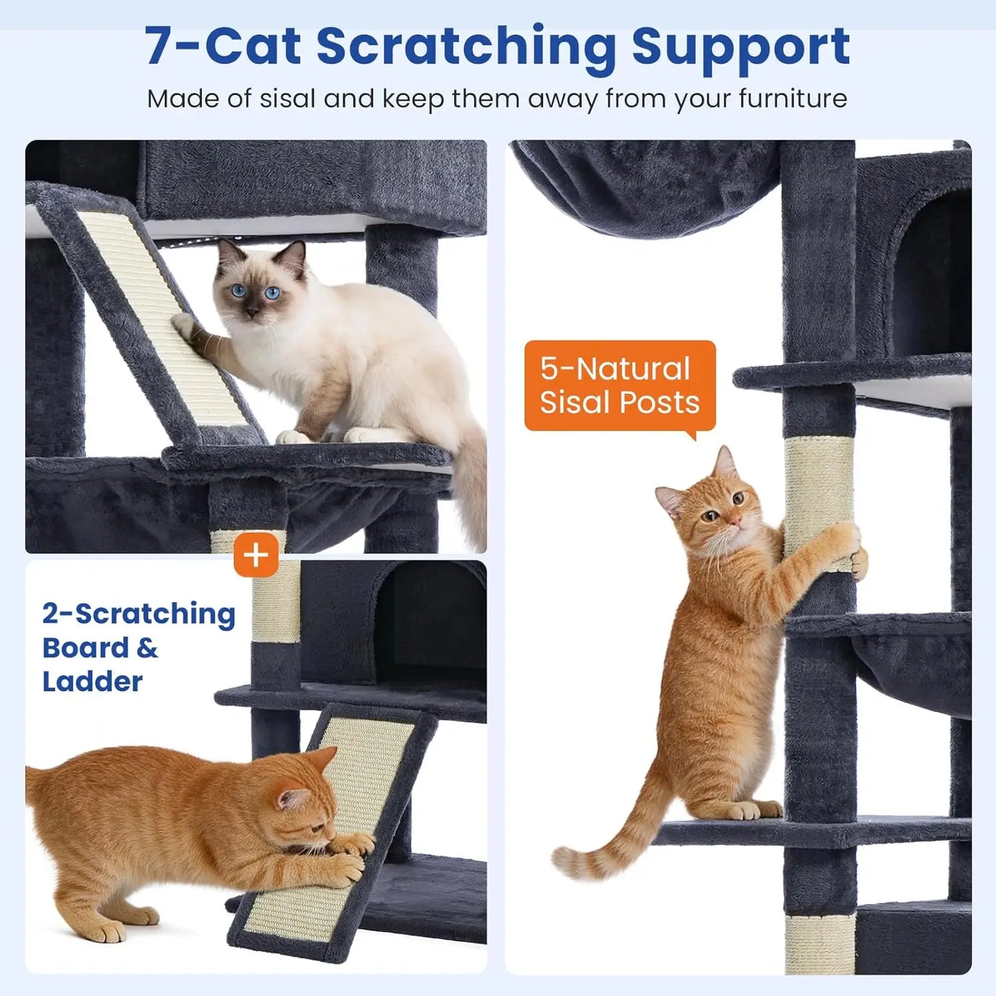 Multi Level Cat Tower With Scratching Posts And Hammock