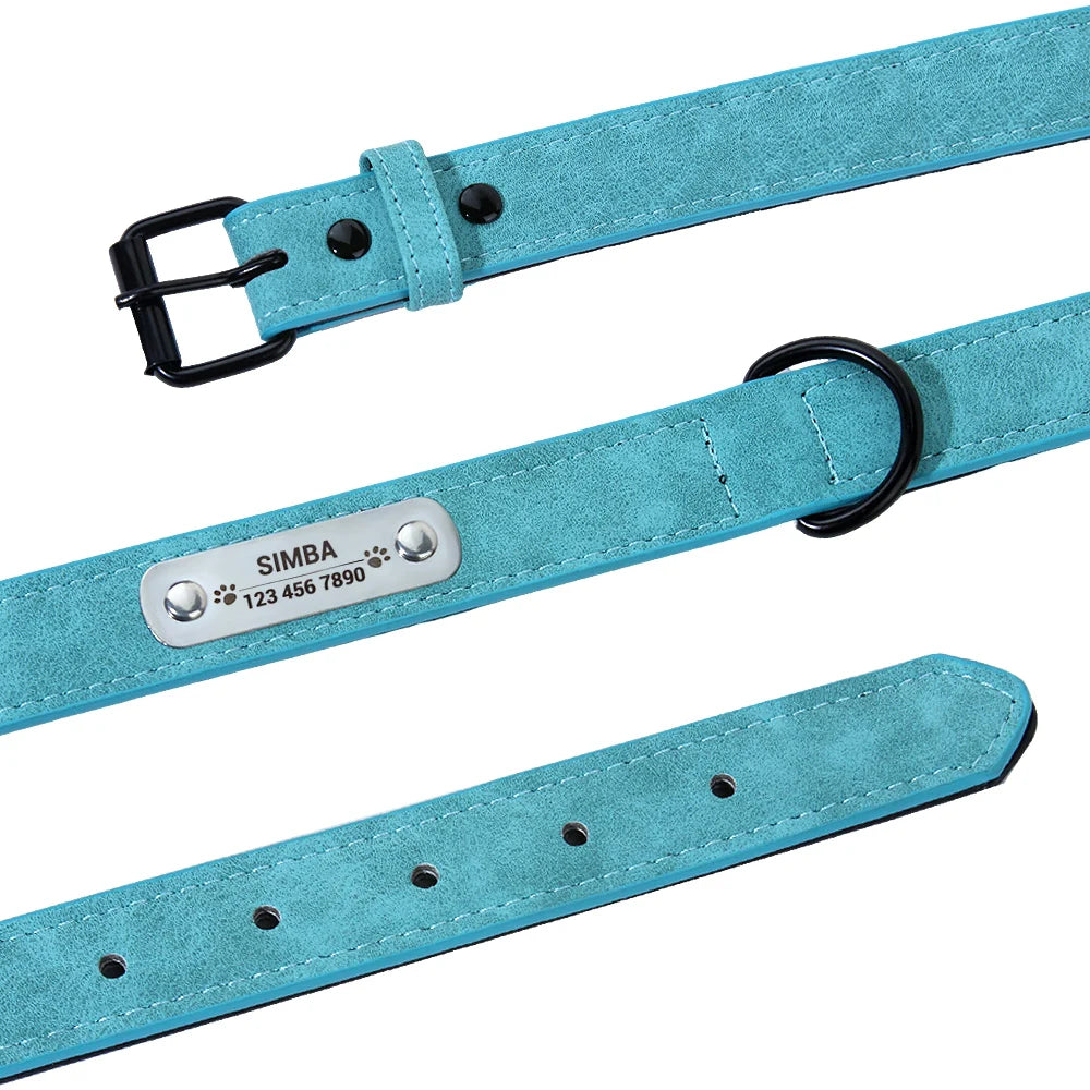 zPetsDating Leather Dog Collar And Leash Set Personalized