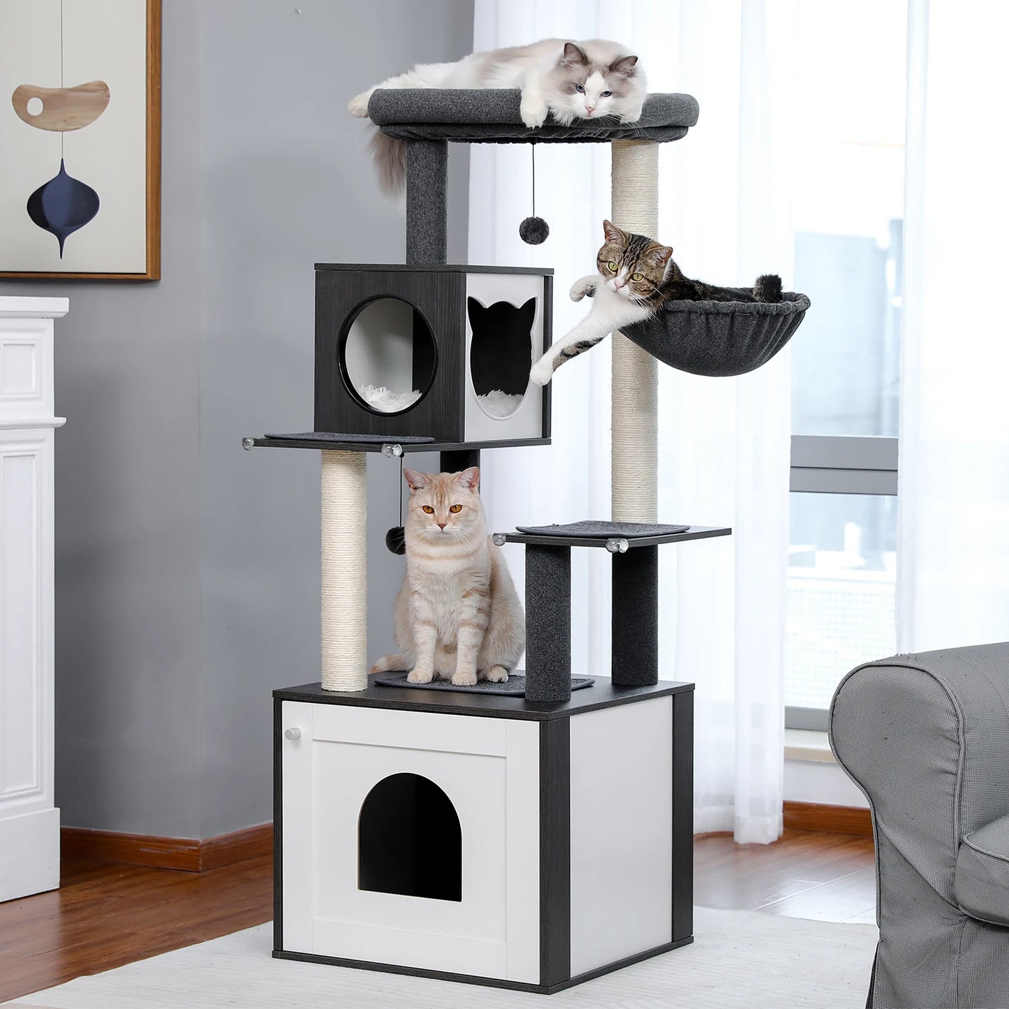 PAWZ Road Multi-Level Wood Cat Tree With Scratching Posts