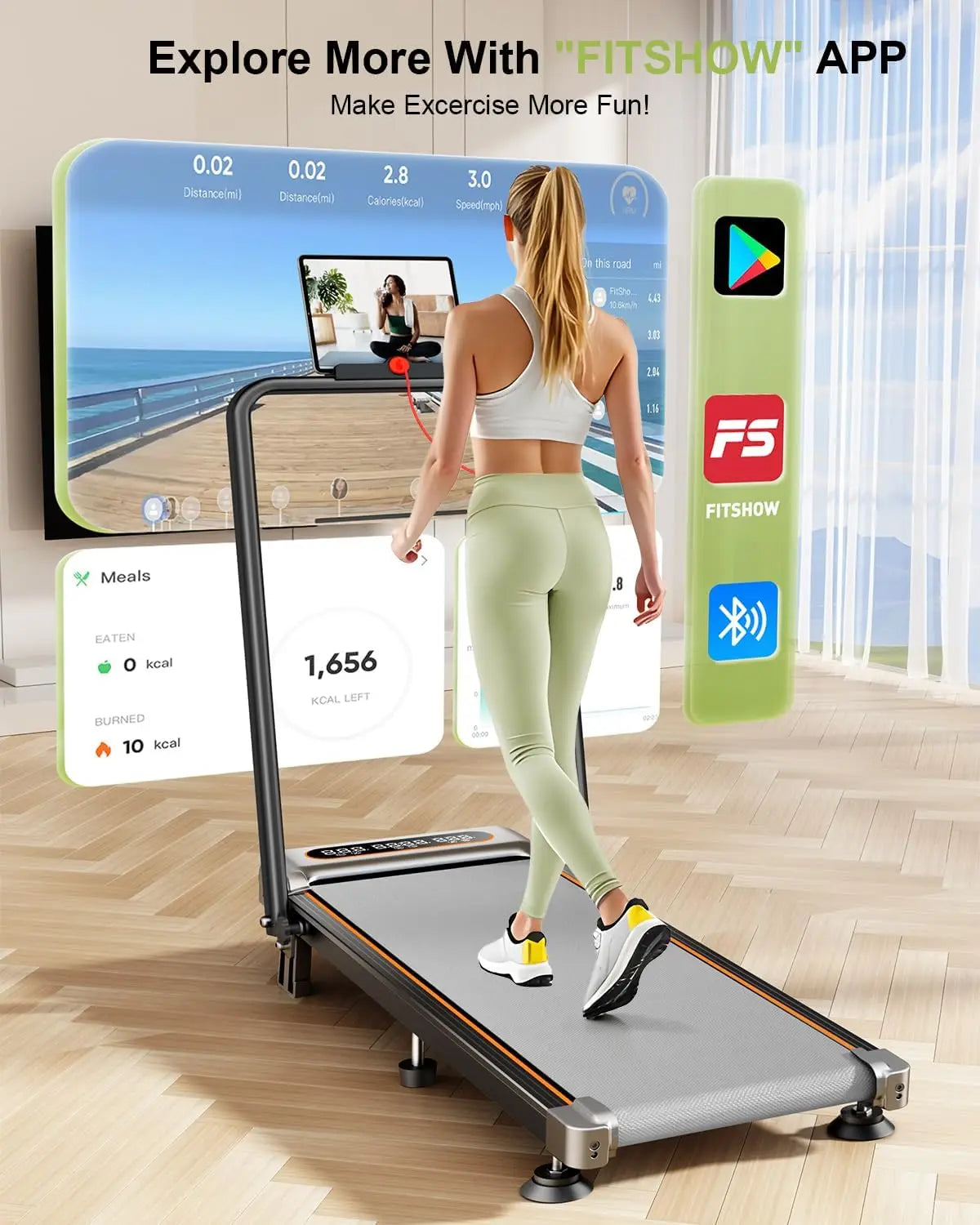 Foldable Treadmill 12 Percent Incline 3.5HP 350 Lbs Capacity