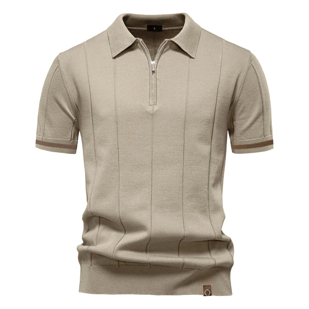 AIOPESON Mens Zipper Polo Shirt Slim Fit Sport Office Wear