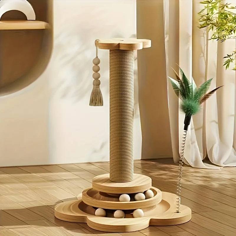 NONECN Cat Scratch Board Rotating Platform Wooden Stand
