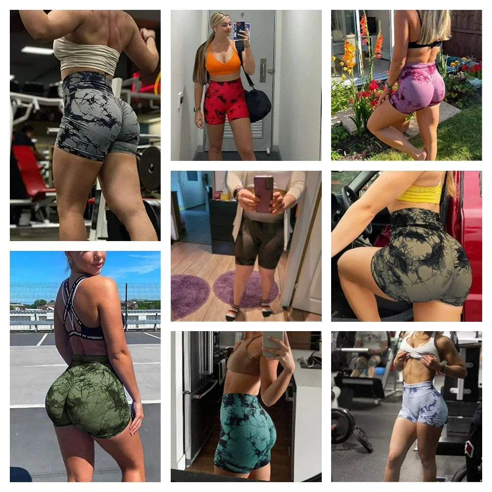 Tie Dye Yoga Shorts for Women High Elastic Gym Fitness