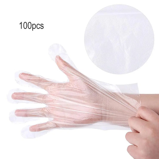 100pcs Transparent Disposable PE Sanitary Gloves for Restaurant Kitchen BBQ
