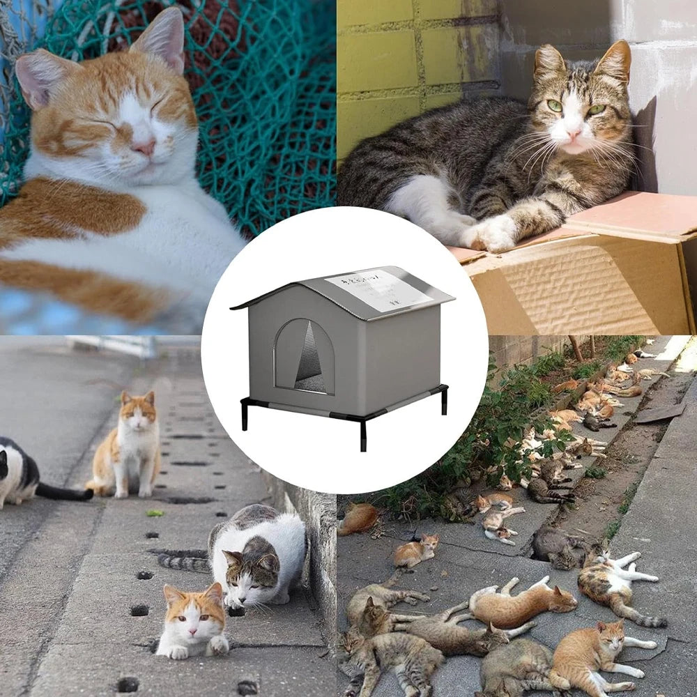 CWV Outdoor Cat House With Mat Waterproof Shelter For Cats