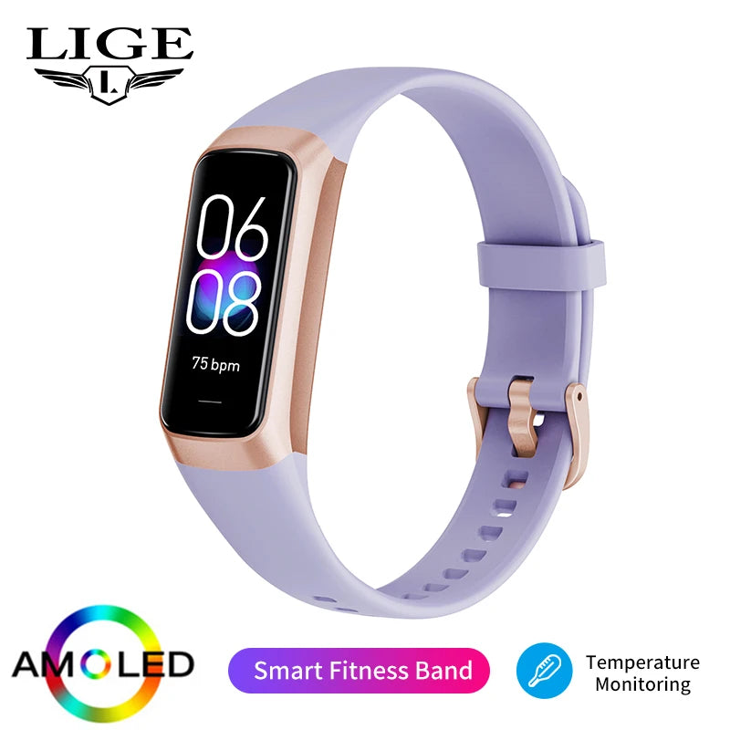 LIGE Amoled Smart Watch Men Women Heart Rate Waterproof Tracker