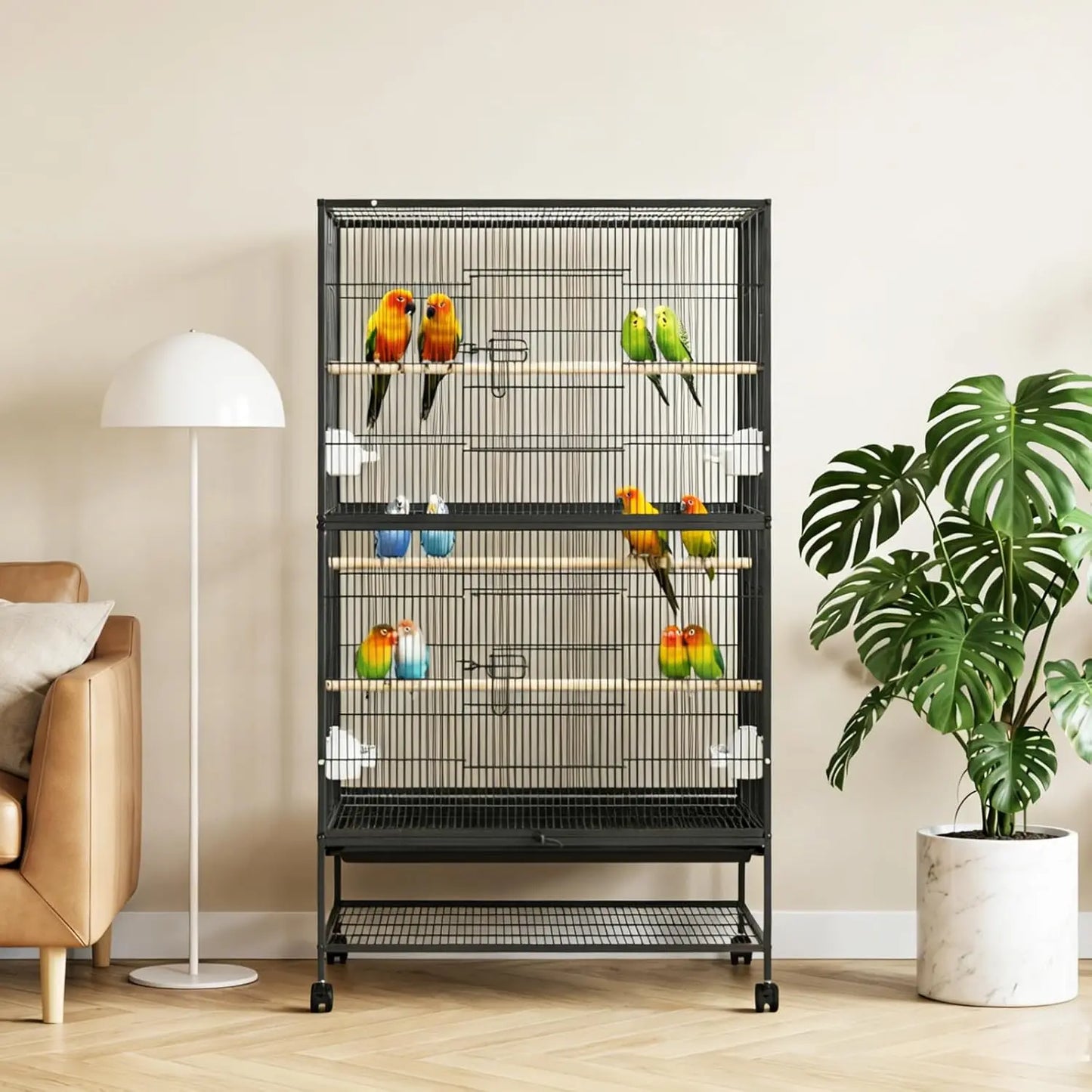 HiMISSCN Bird Cage With Rolling Storage Stands Parakeet Cage