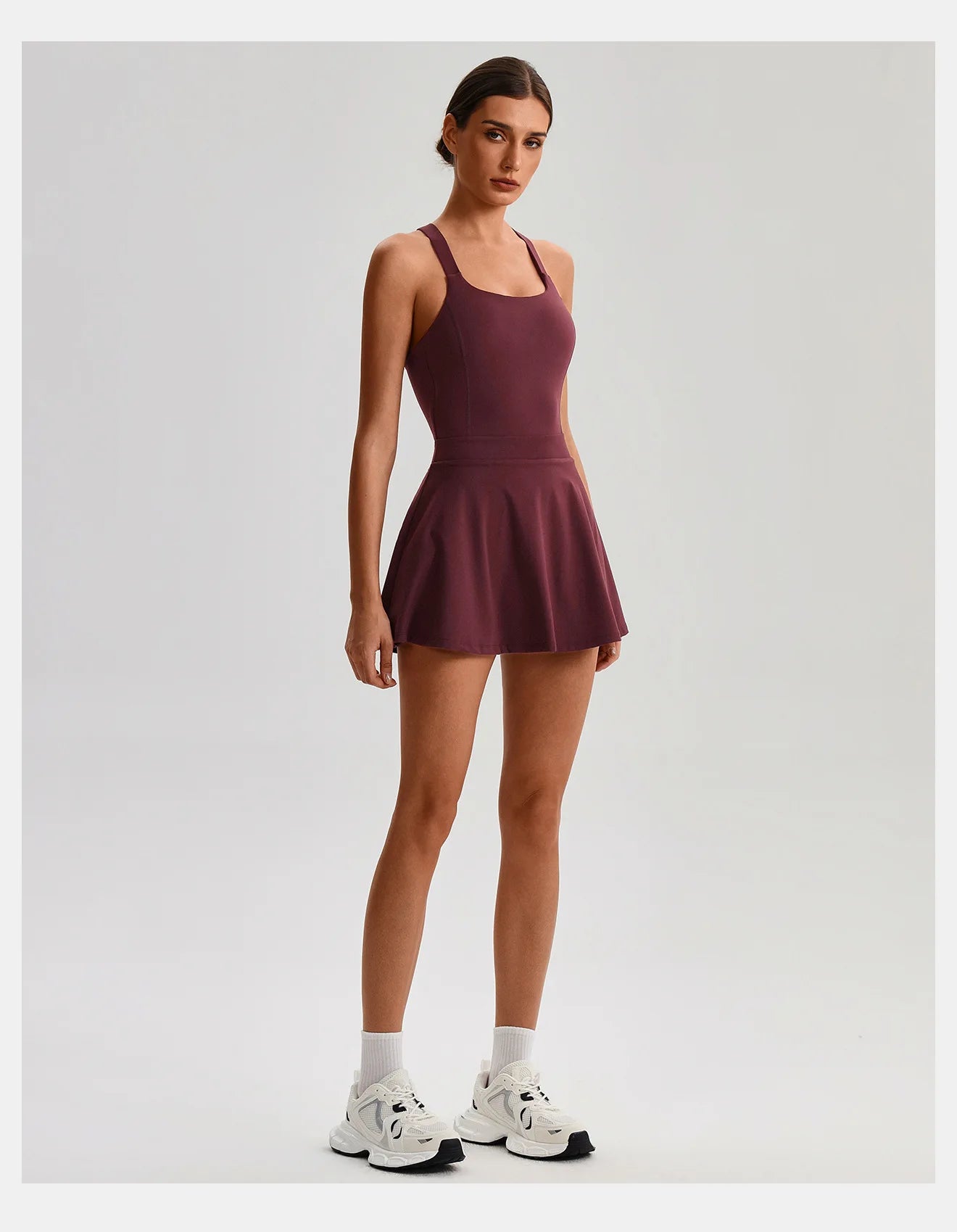 Women's Tennis Skirt Set With Pocket Culottes Crossed Back Gym Bra