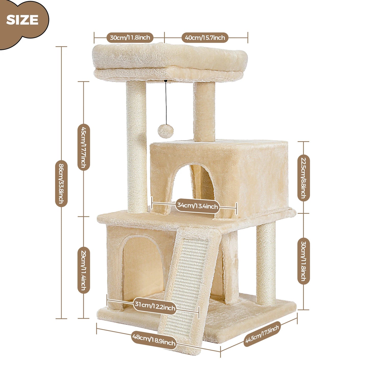 PEQULTICN Multi Level Cat Tower With Sisal Scratching