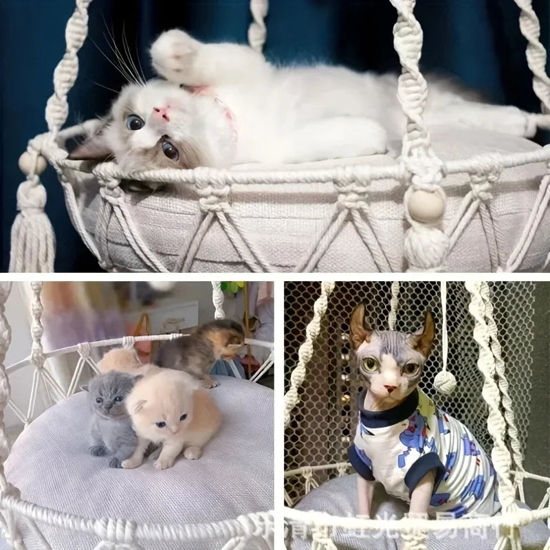 NONECN Handwoven Cotton Rope Cat Hammock