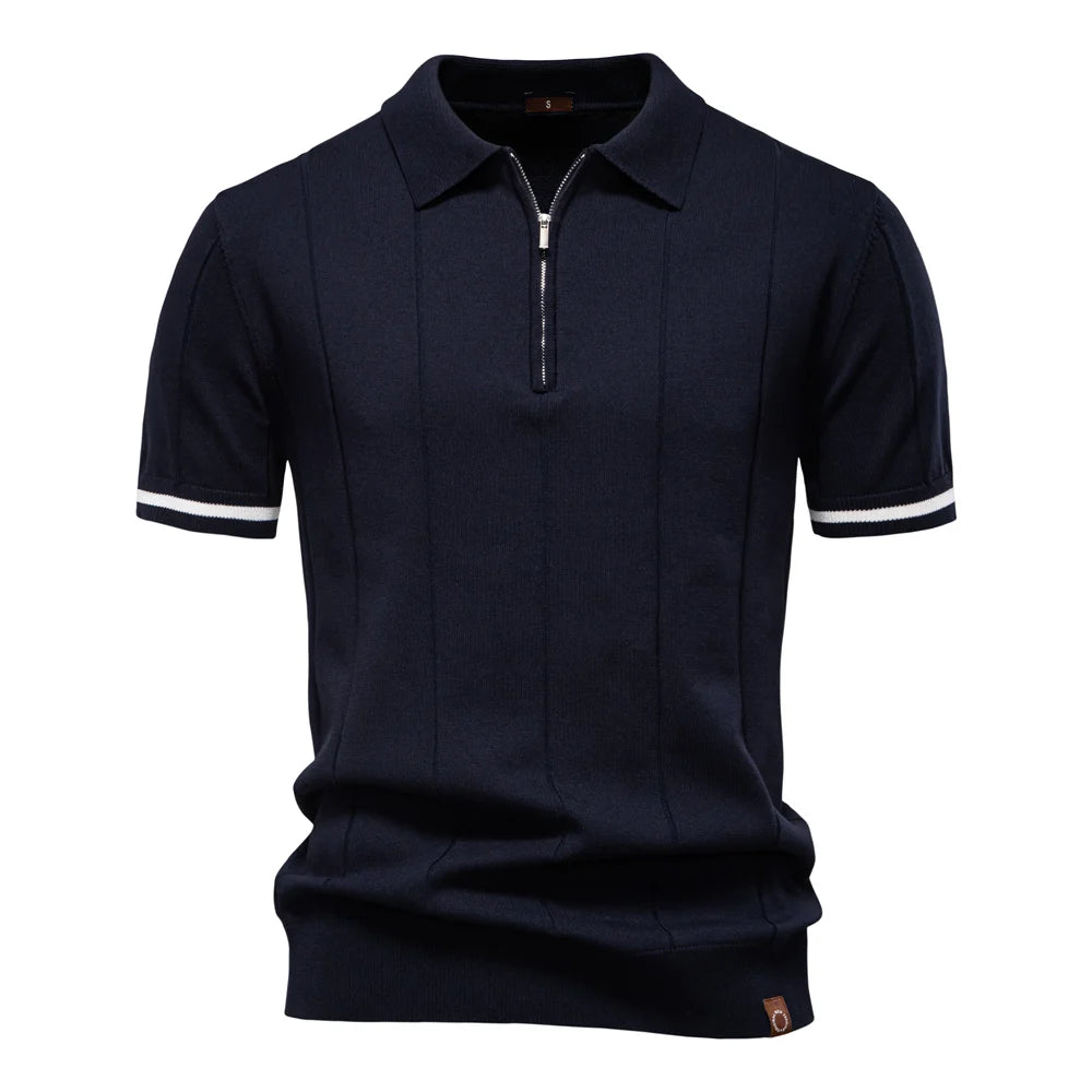 AIOPESON Mens Zipper Polo Shirt Slim Fit Sport Office Wear
