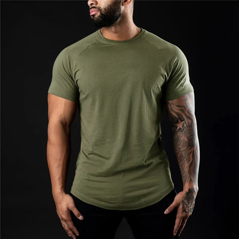 Plain Gym T Shirt For Men Cotton O Neck Short Sleeve Workout Tee
