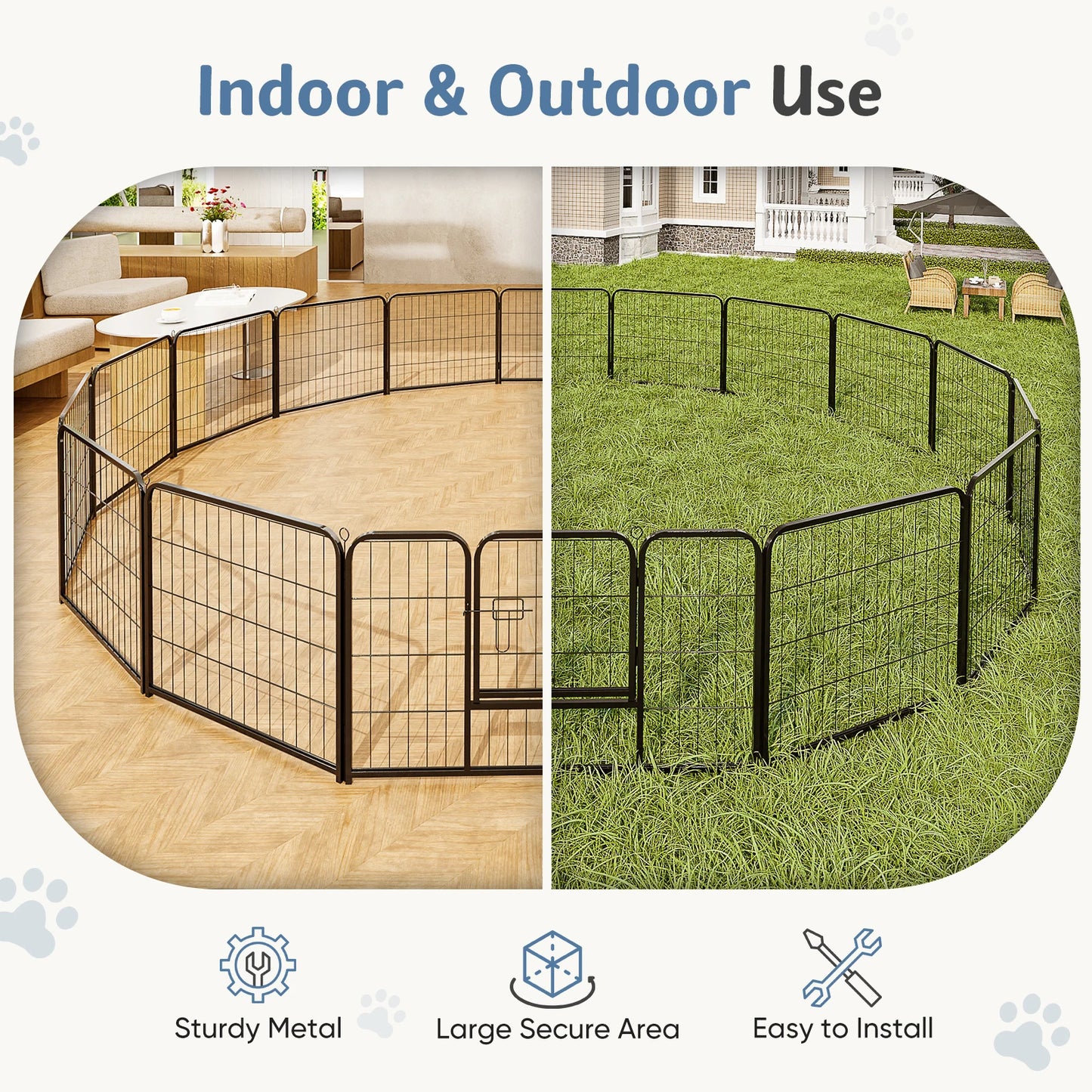 JHK Foldable 16 Panel Dog Playpen Metal Fence For Indoor And Outdoor Use