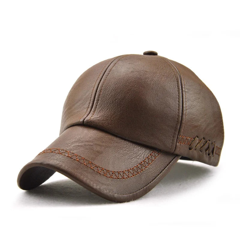 Unisex PU Leather Baseball Cap Outdoor Adjustable Sun Hat
