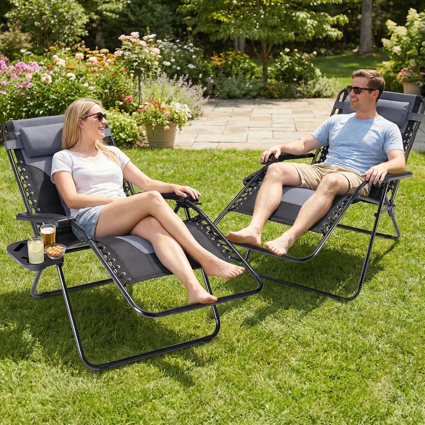 JHK Oversized Zero Gravity Foldable Reclining Lounge Chair Cup Holder