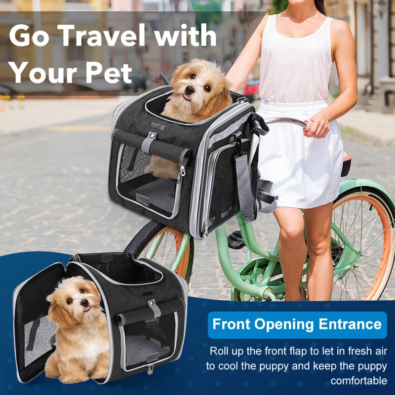Fuled Dog Cat Bike Basket Carrier Expandable Soft Sided Backpack