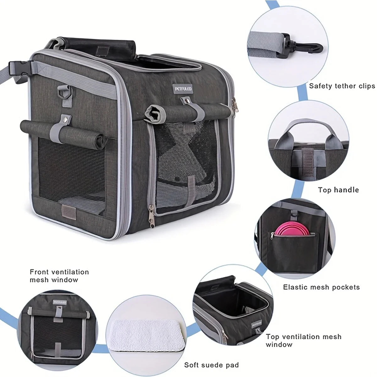 Fuled Dog Cat Bike Basket Carrier Expandable Soft Sided Backpack