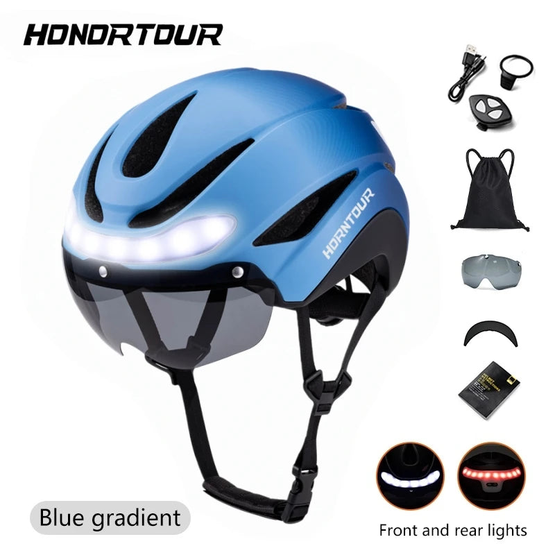 Horntour New Bicycle Helmet Road cycling bicycle helmet with led Men and Women Outdoor Sports Integrally Molded lightweight