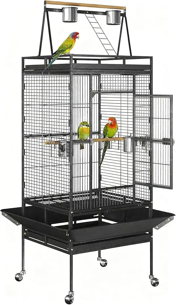 Wrought Iron Playtop Bird Cage With Rolling Stand For Parrots