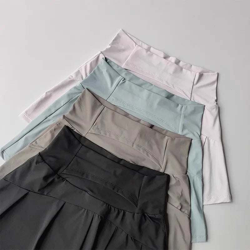 Women's High-Waisted Skort With Inner Lining For Yoga Fitness
