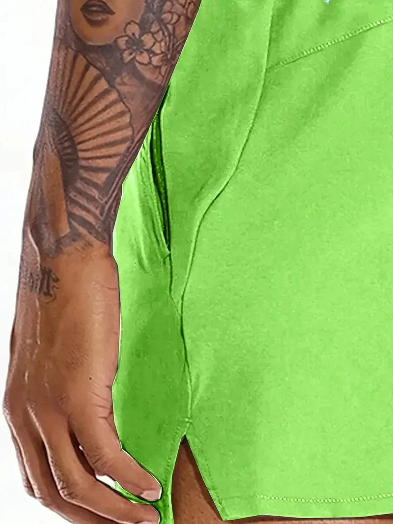 Men's Beach Shorts Elastic Waist Pockets Polyester Casual