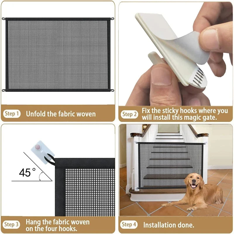 Foldable Mesh Dog Playpen Barrier Fence With 4 Hooks
