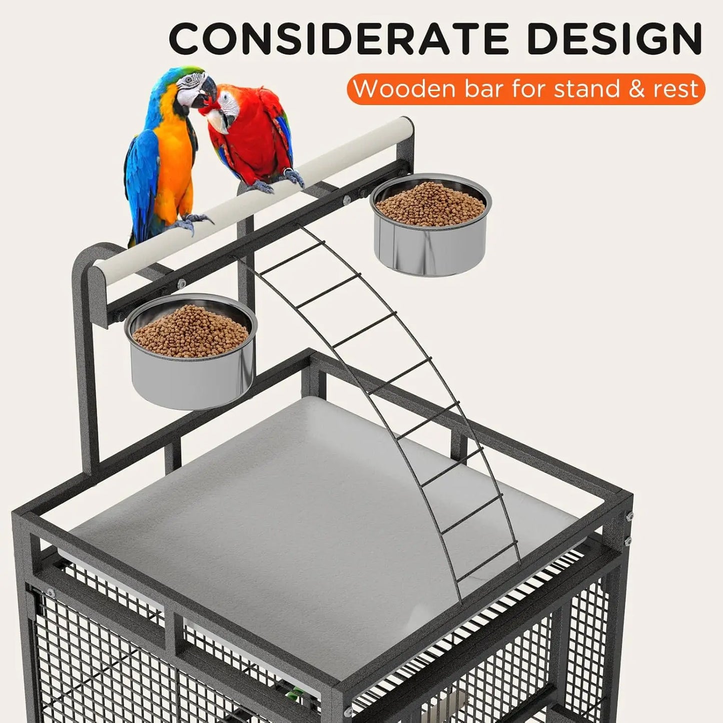 60" Large Rolling Bird Cage With Play Top 4 Stainless Steel Bowls Metal Parrot Cage For Conure Cockatiel Parakeet Lovebird
