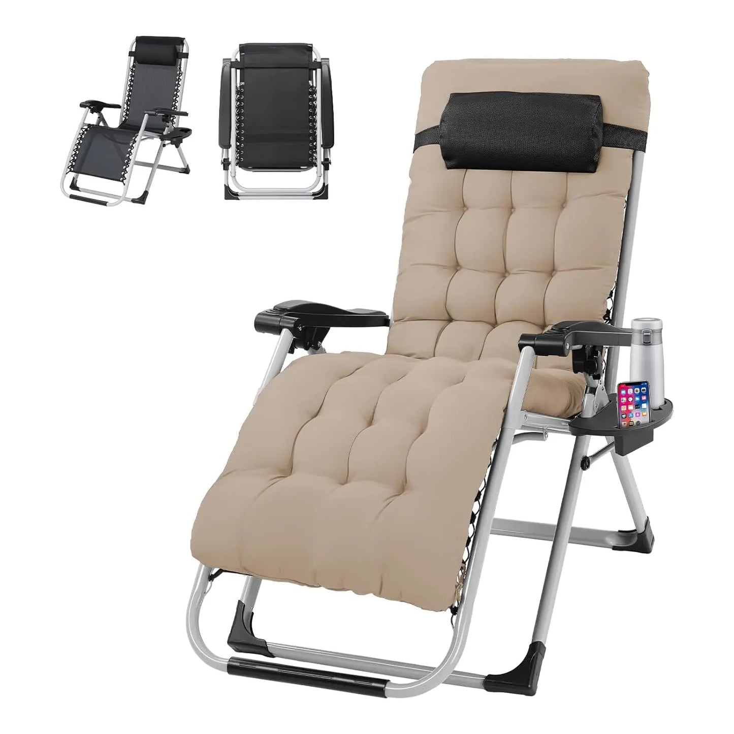 Padded Zero Gravity Patio Chair With Removable Cushion And Tray
