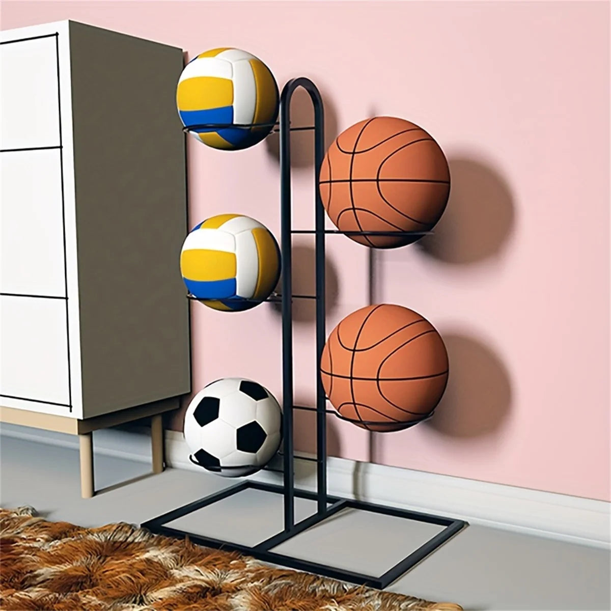 Indoor Kids Ball Storage Rack For Basketball Football Volleyball Kindergarten