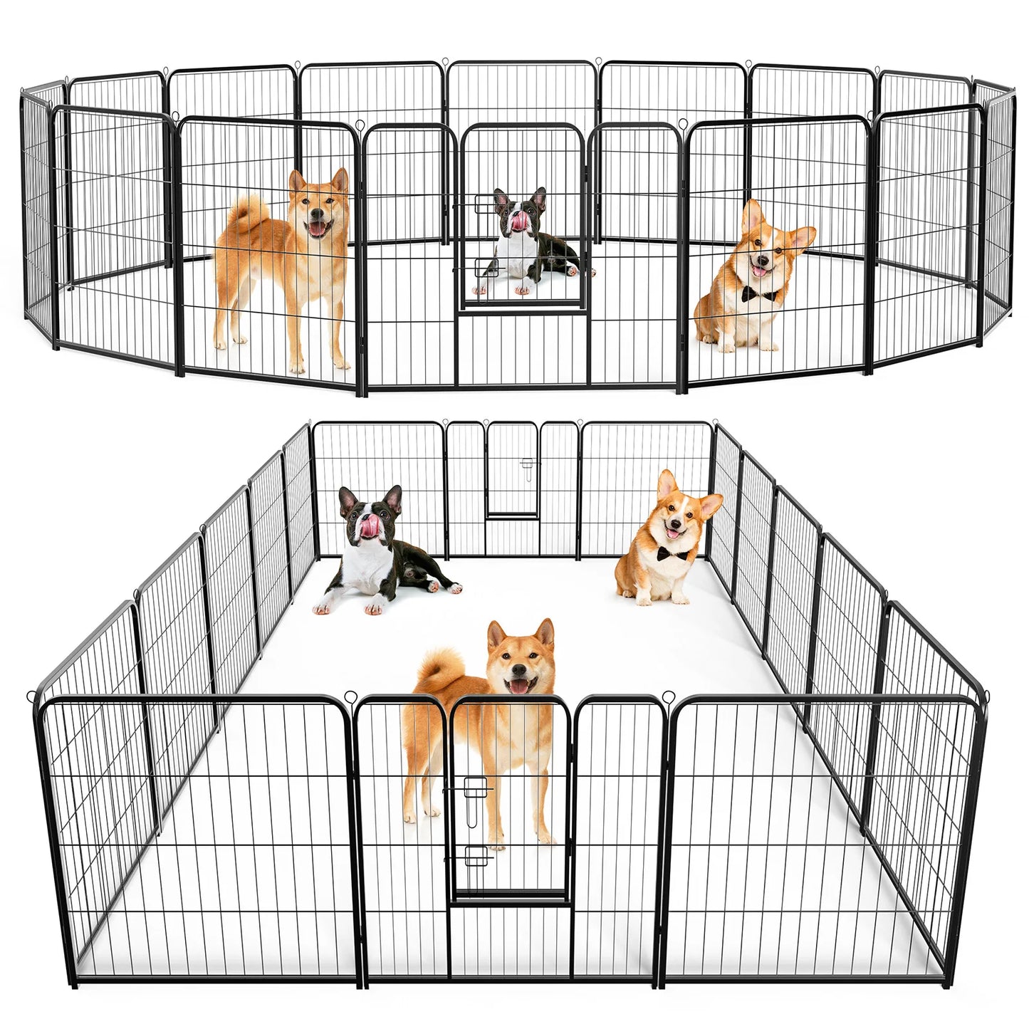 JHK Foldable 16 Panel Dog Playpen Metal Fence For Indoor And Outdoor Use