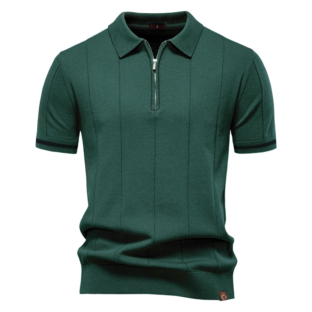 AIOPESON Mens Zipper Polo Shirt Slim Fit Sport Office Wear