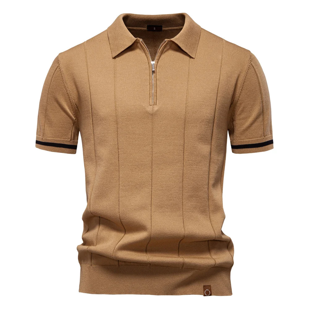 AIOPESON Mens Zipper Polo Shirt Slim Fit Sport Office Wear