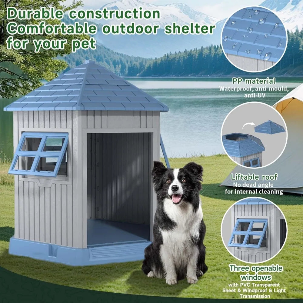 Durable Indoor Outdoor Dog Shelter With Window And Elevated Floor