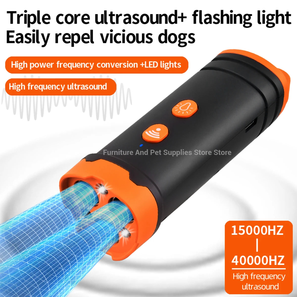 Pet Dog Repeller Ultrasonic Dog Training Device Rechargeable Anti Dog Bark Stop Barking Deterrent Device With LED Flashlight