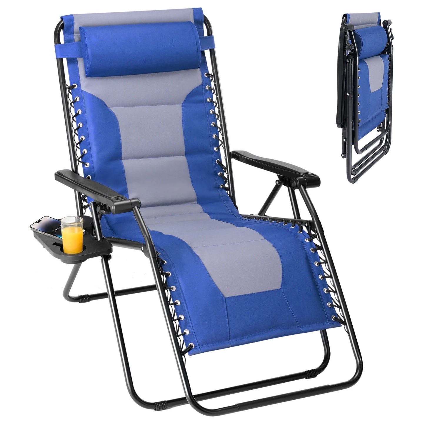 JHK Oversized Zero Gravity Foldable Reclining Lounge Chair Cup Holder