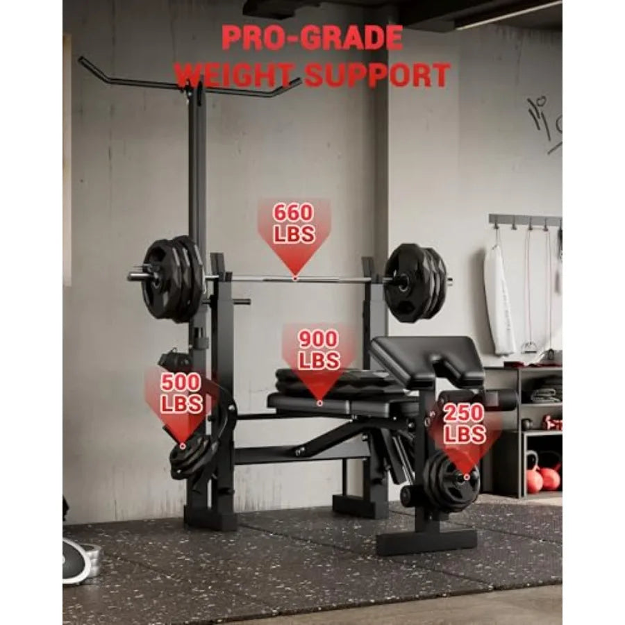 8 In 1 Weight Bench Set For Home Gym With Preacher Curl And Lat Pulldown