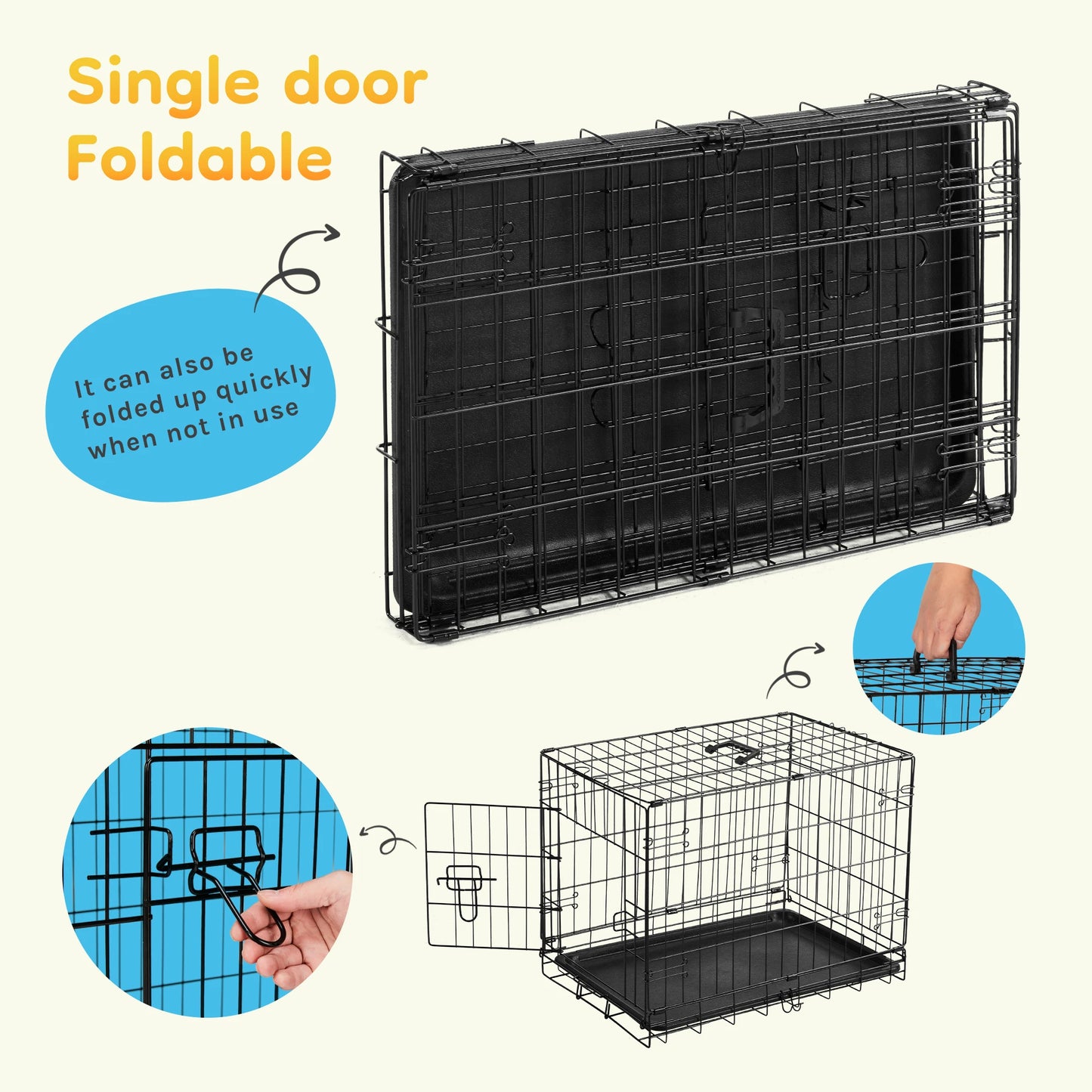 JHK Folding Metal Wire Dog Cage With Leak Proof Pan for Indoor Outdoor