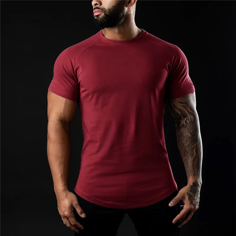 Plain Gym T Shirt Cotton Short Sleeve Crew Neck For Men