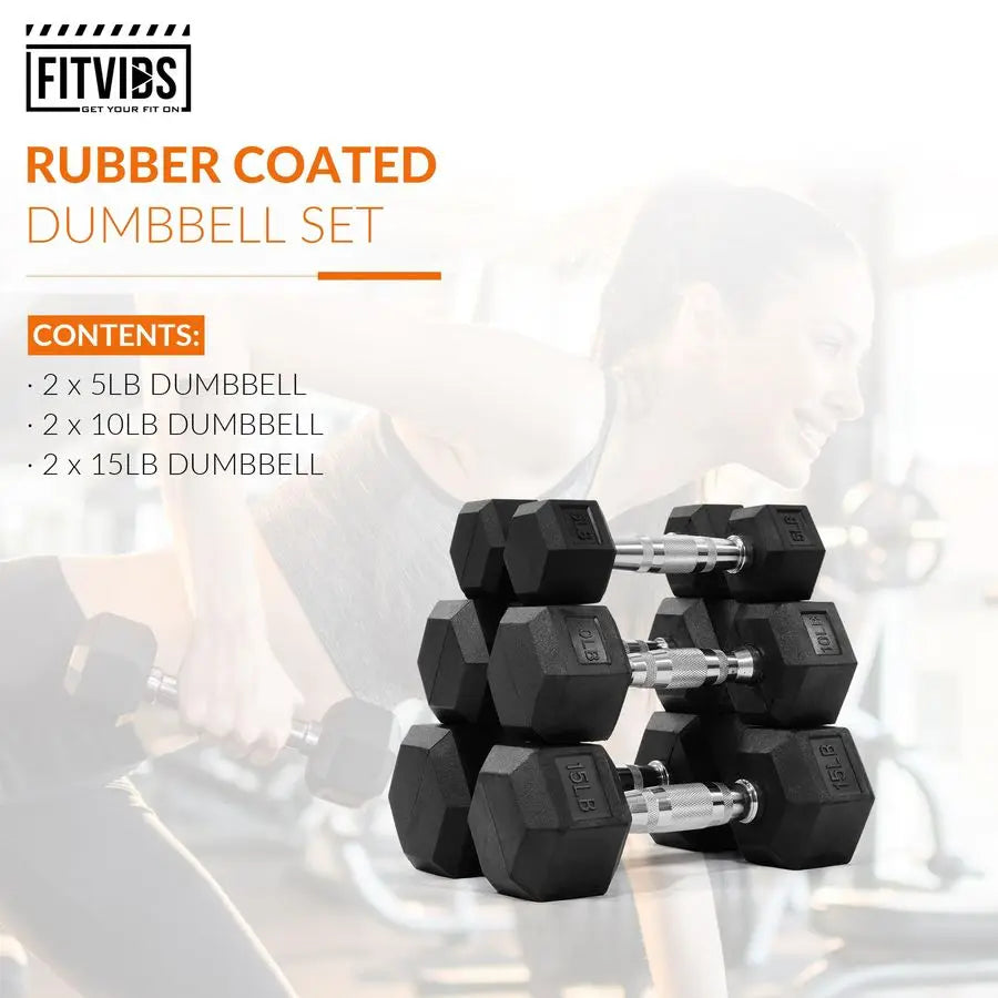 Rubber Encased Hex Dumbbell Set With Contoured Handles