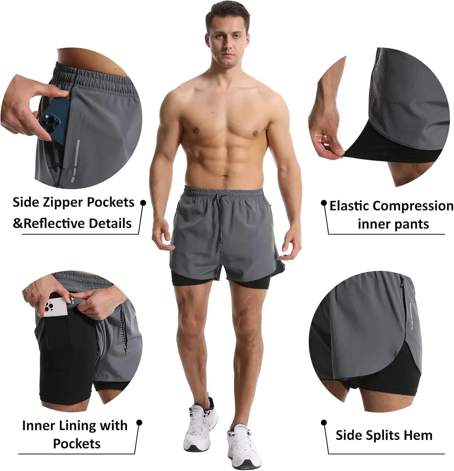 Men's Lightweight Ice Silk Quick-Dry Training Shorts With Zipper Pockets