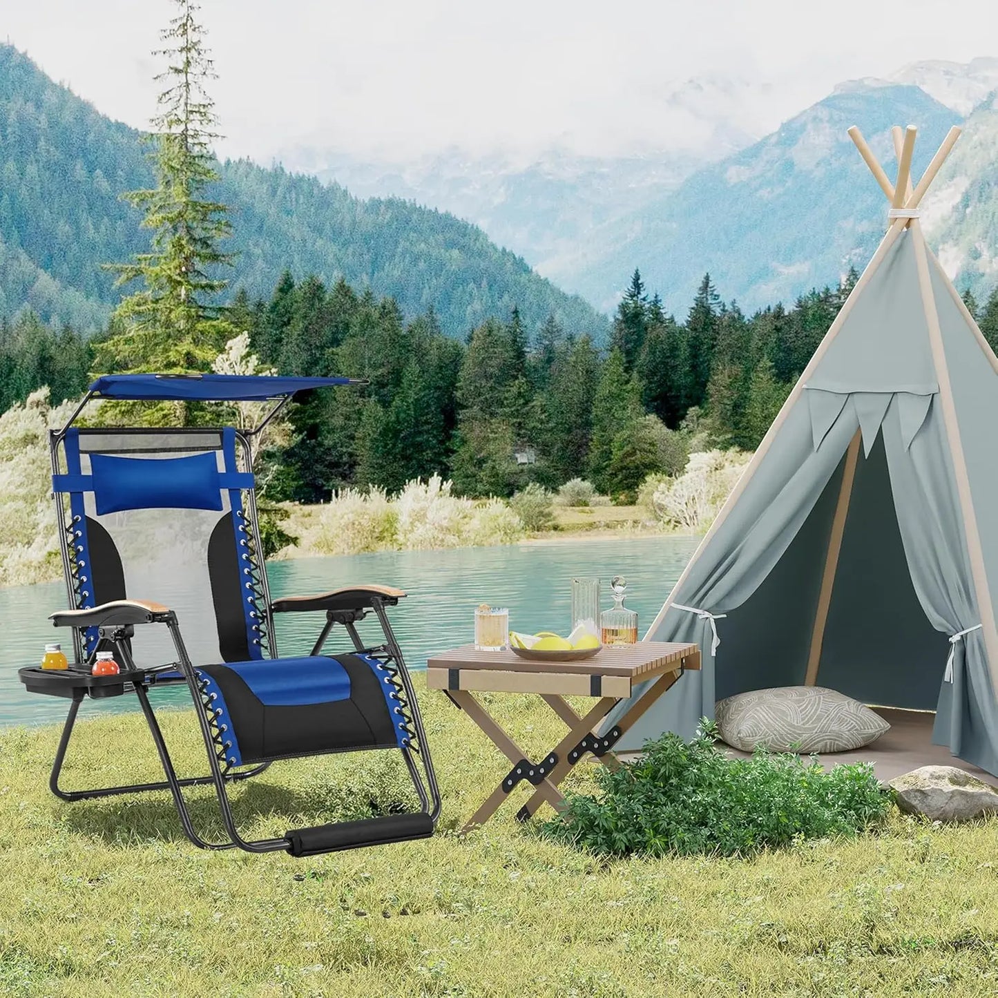 Zero Gravity Chair With Canopy Headrest And Cup Holder Recliner