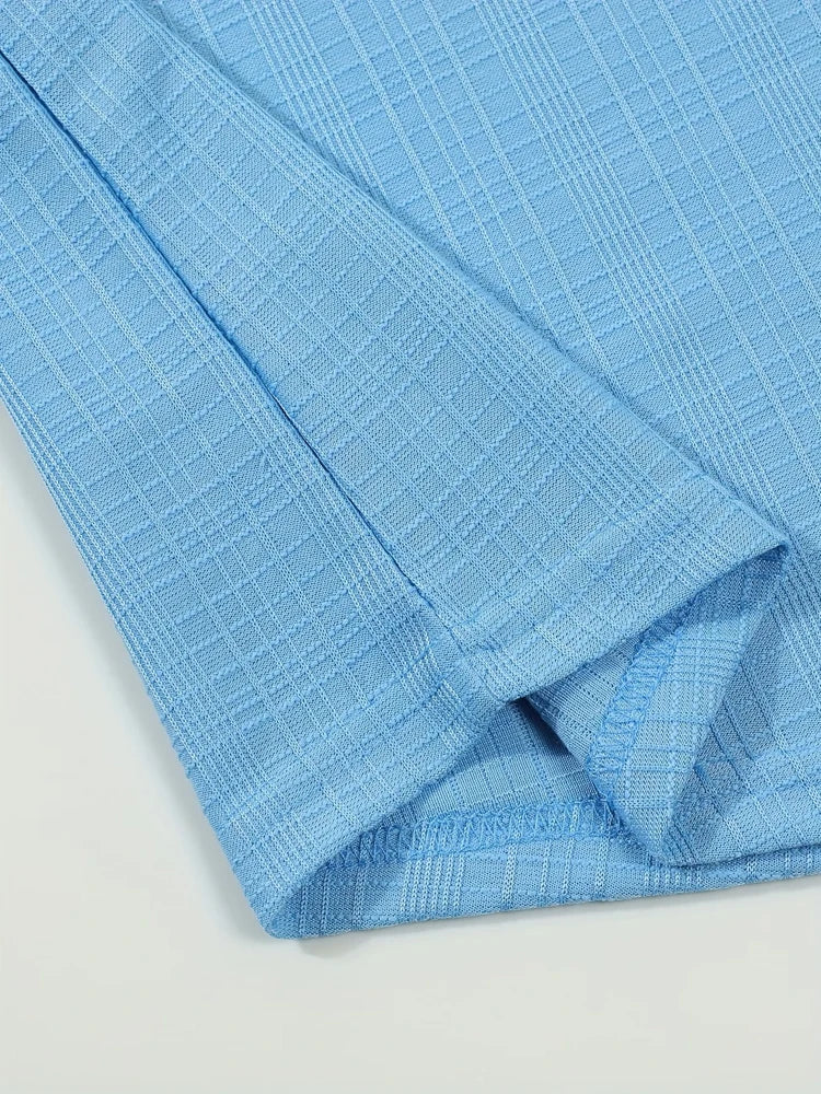 Men's Polyester Textured Short Sleeve Shirt With Turn Down Collar