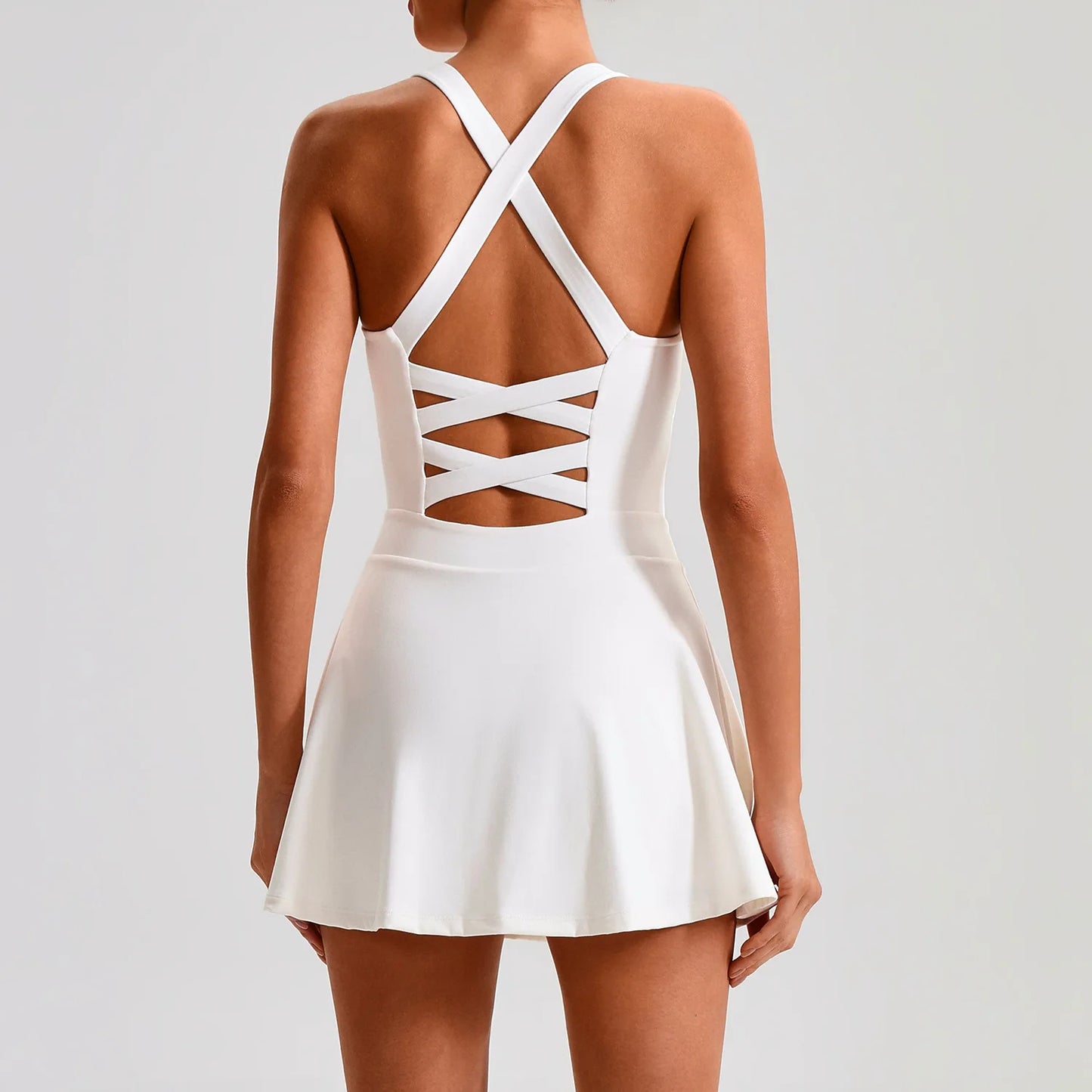 Women's Tennis Skirt Set With Pocket Culottes Crossed Back Gym Bra
