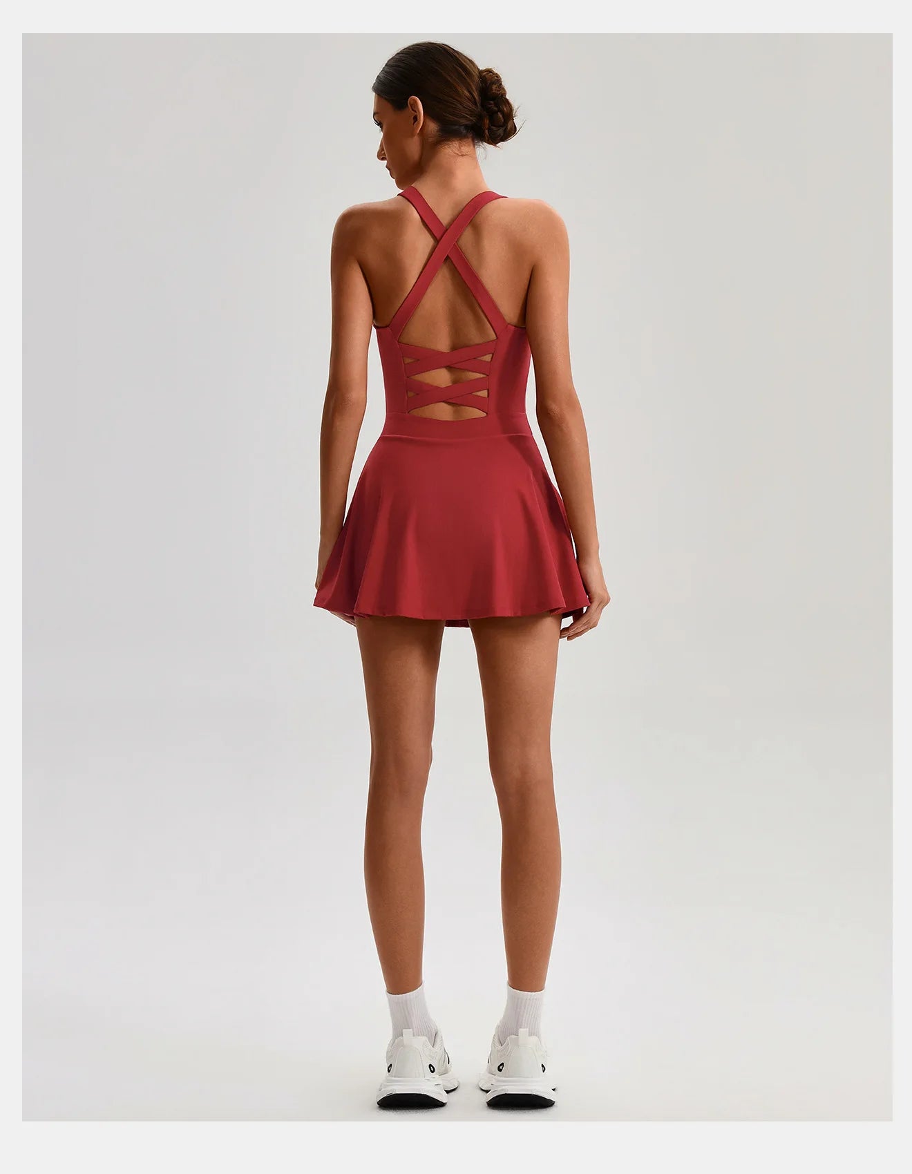 Women's Tennis Skirt Set With Pocket Culottes Crossed Back Gym Bra