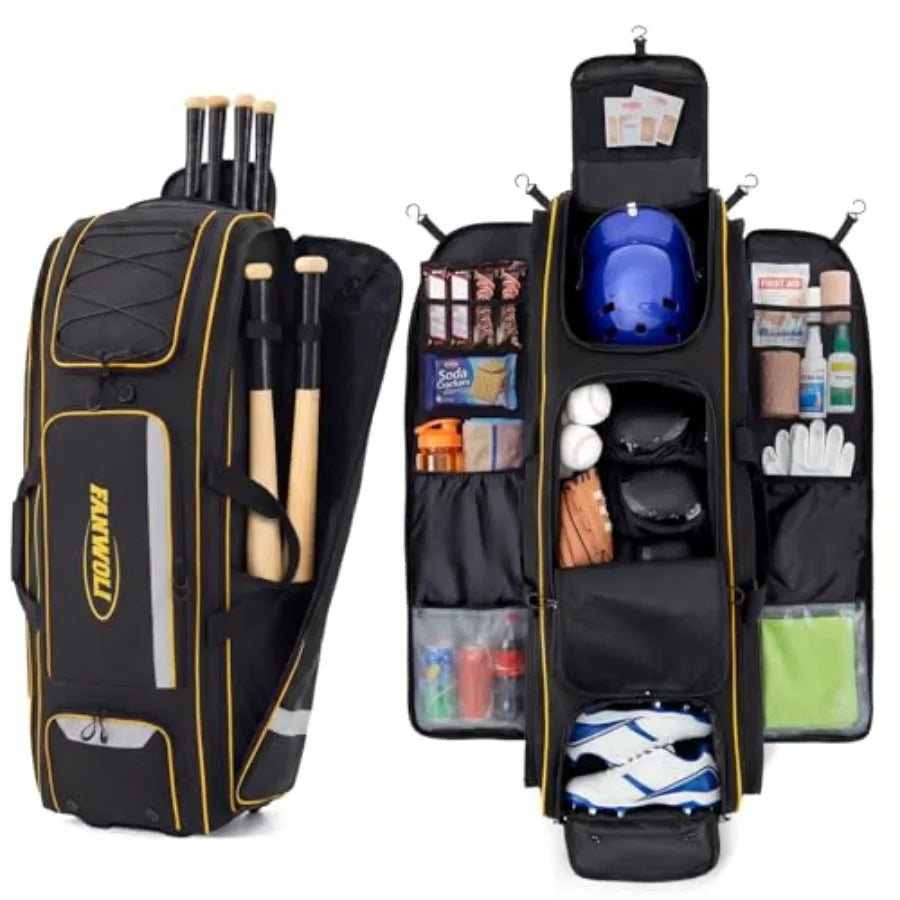 Rolling Baseball Catchers Gear Bag With Wheels And Locker Organizer