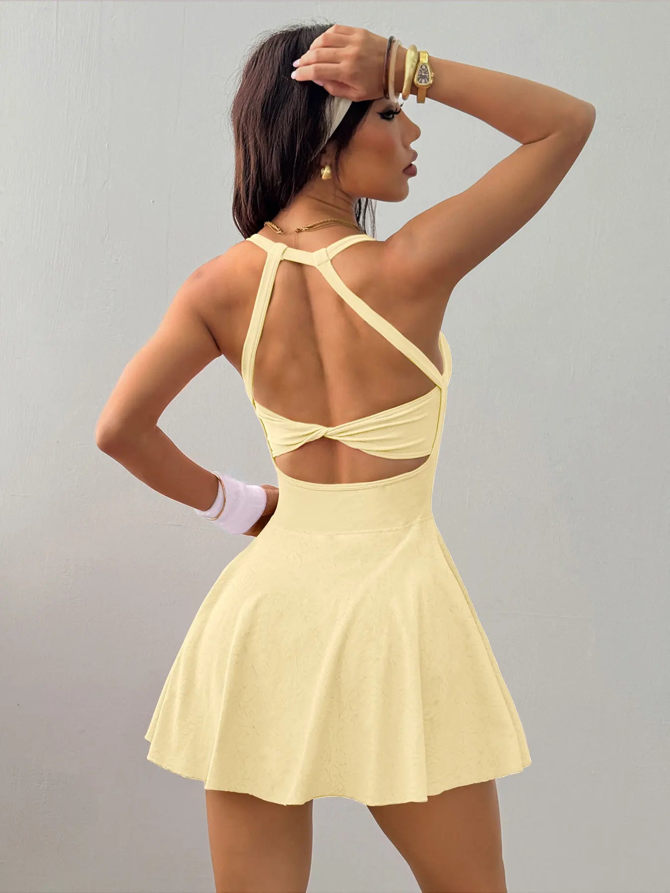 GUTASHYE Women Yoga Tennis Dress With Pockets Quick Dry Breathable