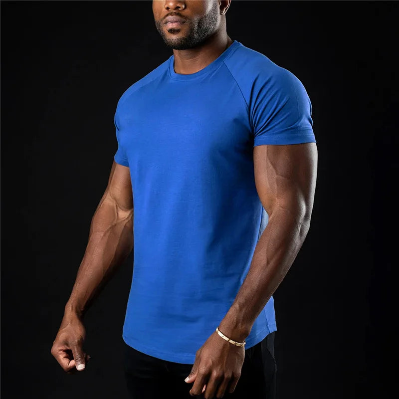 Plain Gym T Shirt For Men Cotton O Neck Short Sleeve Workout Tee