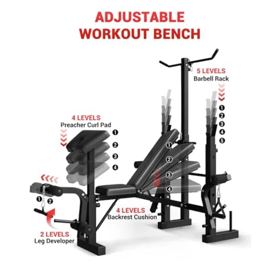 8 In 1 Weight Bench Set For Home Gym With Preacher Curl And Lat Pulldown