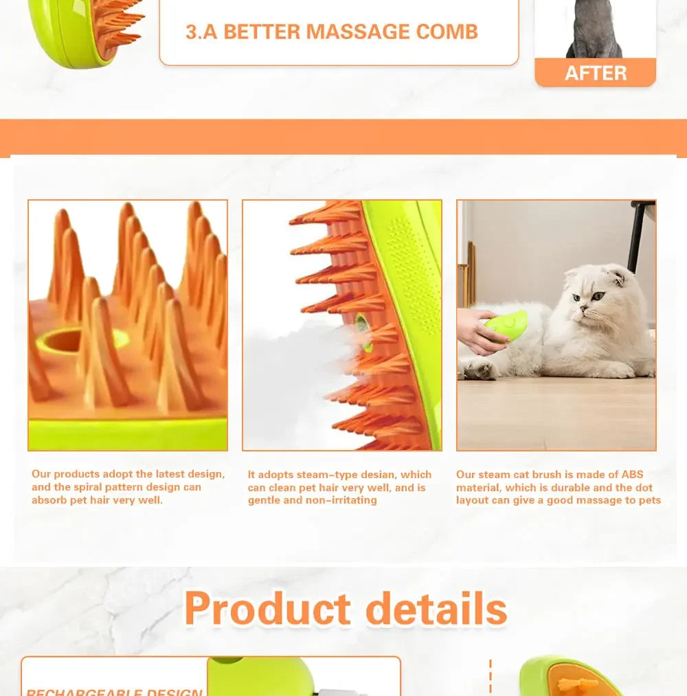 Cat Dog Steam Brush Grooming Sprayer 3 In 1 Massage