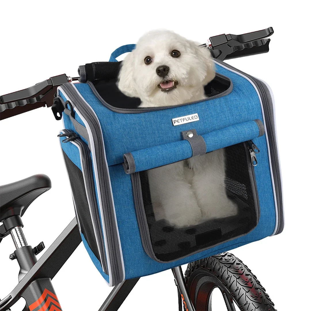 Fuled Dog Cat Bike Basket Carrier Expandable Soft Sided Backpack